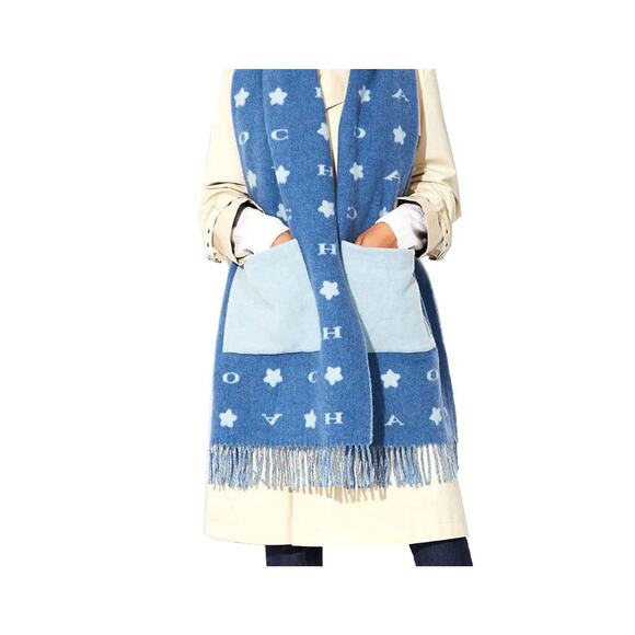 COACH Women's Stars Oversized Muffler With Pockets (Sky Blue) - Picture 2 of 2